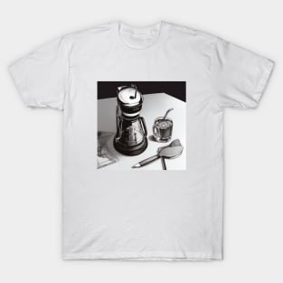 Coffee Vintage Monochrome Pointillism Cups Spoon T-Shirt